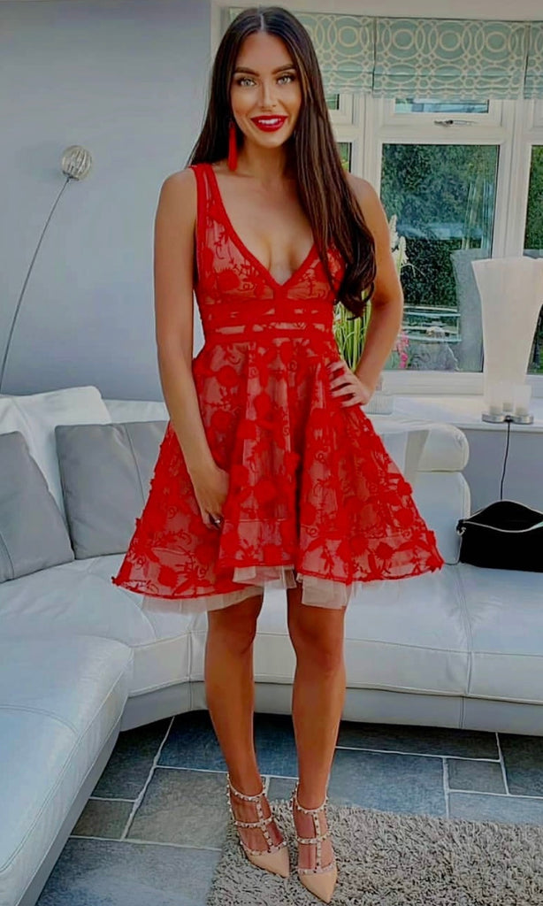 Lola Mini Dress in Red for wedding guest hire