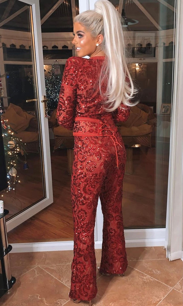 Rear of Bella Jumpsuit in red 