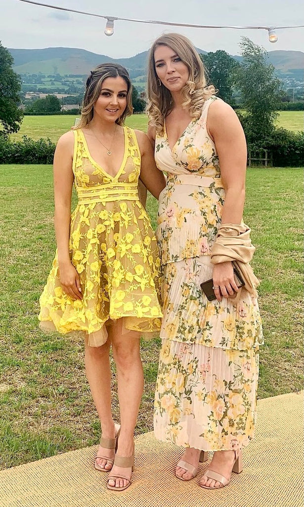 Lola Mini Dress in Lemon for wedding guest dress hire