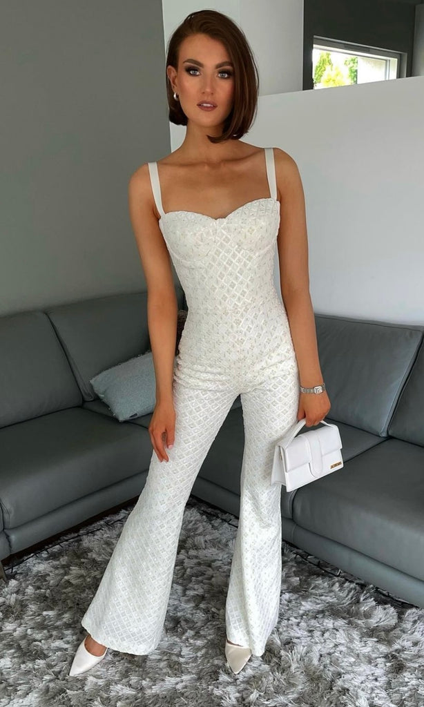 Hailey Jumpsuit in White for bridal dress hire