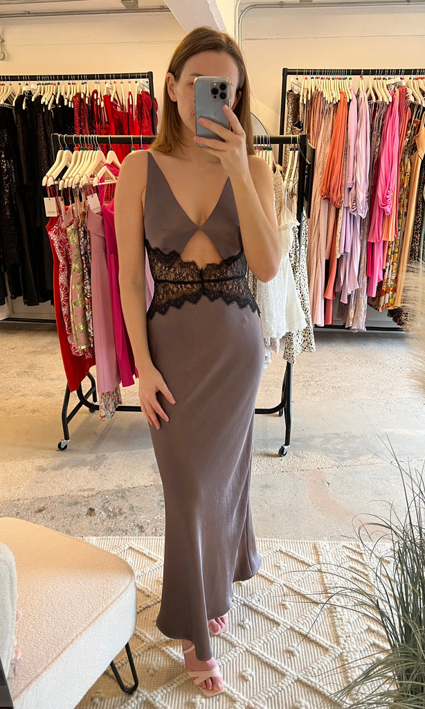 Camille Maxi Dress in Pewter, best worn for black-tie dress hire