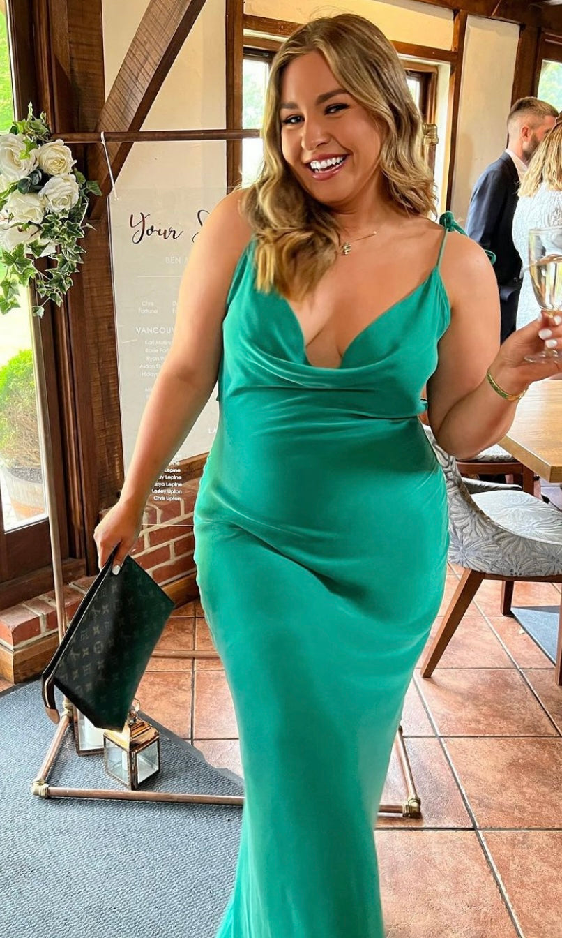 Delphine Soft Green Satin Maxi Dress