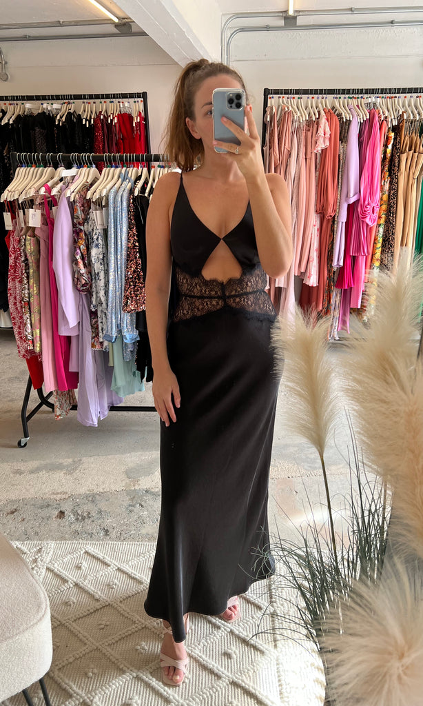 Black Camille Maxi Dress, ideal for black-tie dress hire
