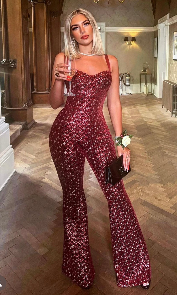 Hailey Jumpsuit in Red for party dress hire