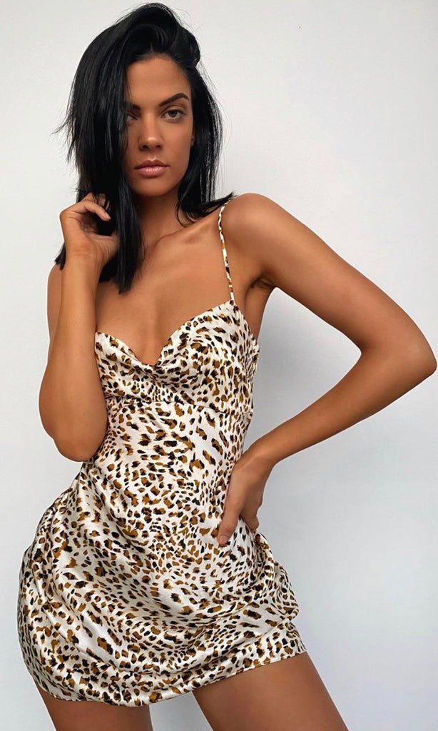 Leopard Print Catalonia Mini Dress for party dress hire