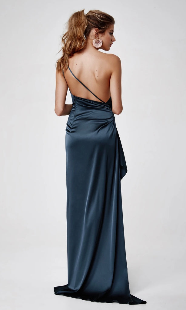 Back of Samira Maxi Dress in Orion Blue for wedding guest dress hire