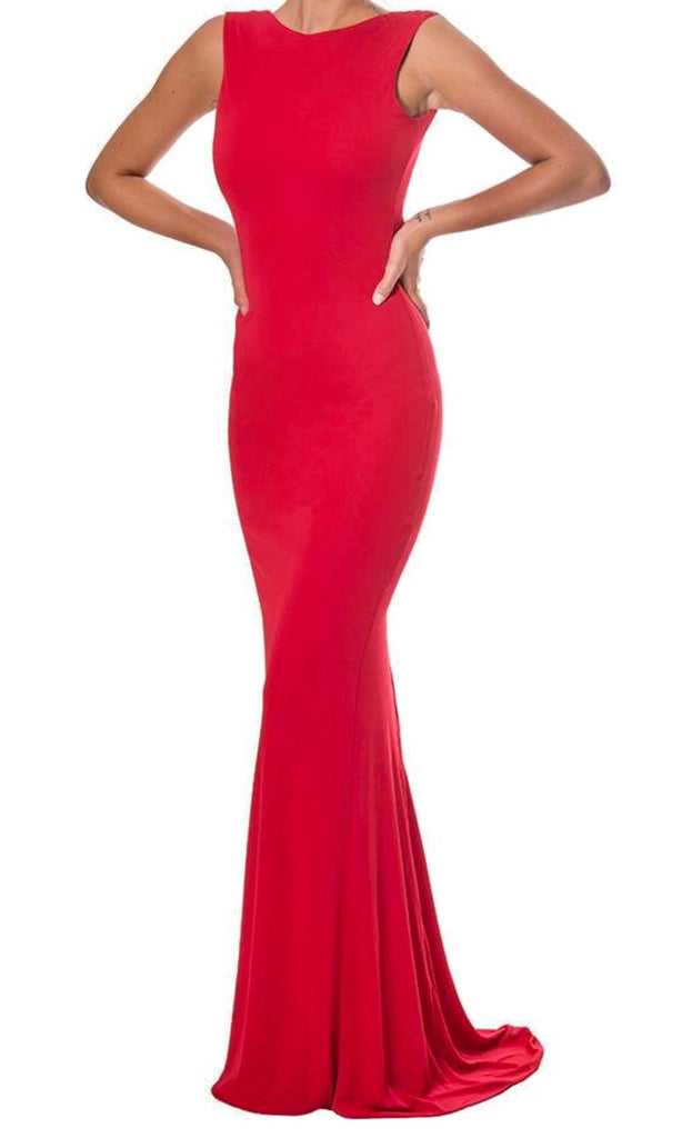 Front of Dina Maxi Dress in red for prom dress hire