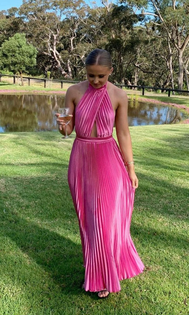 Renaissance Midi Dress in Hot Pink for wedding guest dress hire