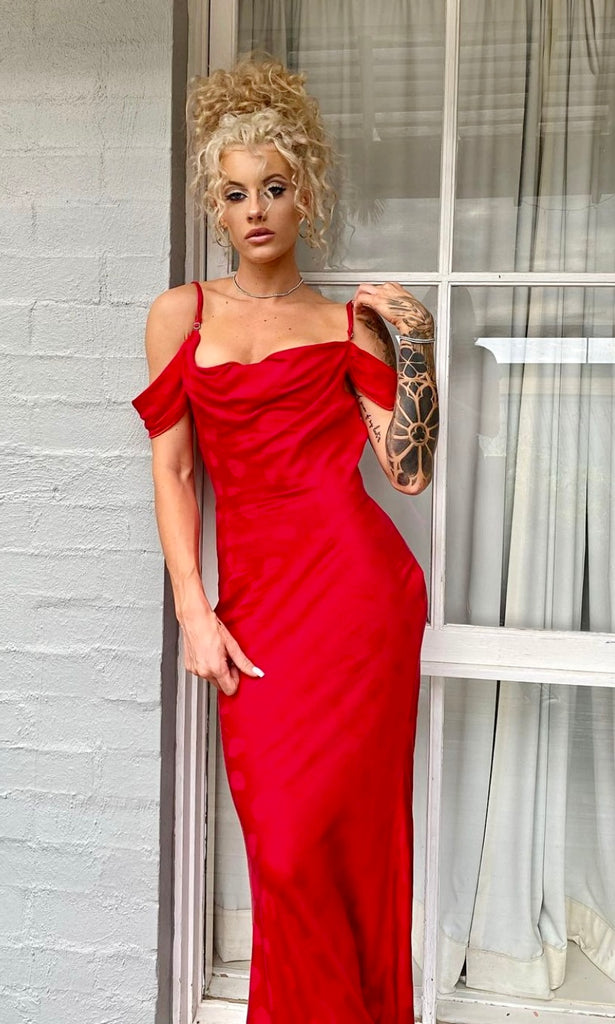 Florentina Maxi Dress in red for wedding guest dress hire