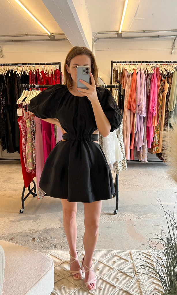 Psychadelia Mini Dress in Black for cocktail dress hire